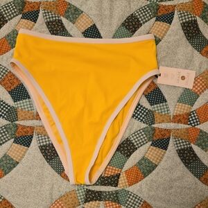 NWT Shade & Shore Yellow High Waist High Leg Cheeky Bikini Bottom Small